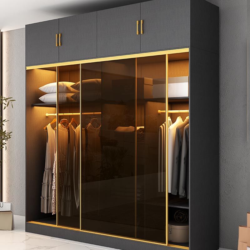 Contemporary Style 5 Tier Wardrobe Glass Cloth Rod Included Wardrobe Closet