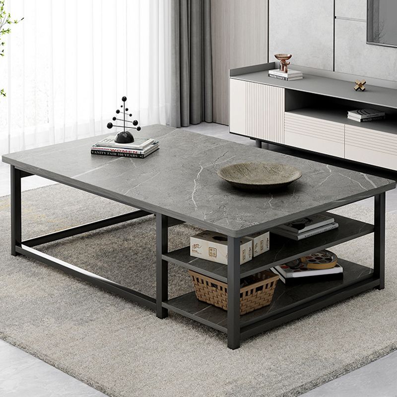 16.53" H Rectangle Wooden Coffee Table Metal Frame Cocktail Table with Shelves Clearhalo 'Coffee & Accent Tables' 'Coffee Tables' 'coffee_tables' 'furn' 'furn_coffee_tables' 'Furniture' 'Living Room Furniture' 1200x1200_44c3ab6d-330e-468b-9185-7faf1ae2c2ee