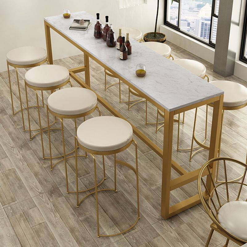 Glam Bar Height Table White Faux Marble Top Bistro Bar Table with Trestle Base Clearhalo 'Bar Furniture' 'Bar Tables' 'bar_tables' 'furn' 'furn_bar_tables' 'Furniture' 'Kitchen & Dining Furniture' 1200x1200_44c3cad4-88c8-48e7-9ce7-7445f8e1da4a