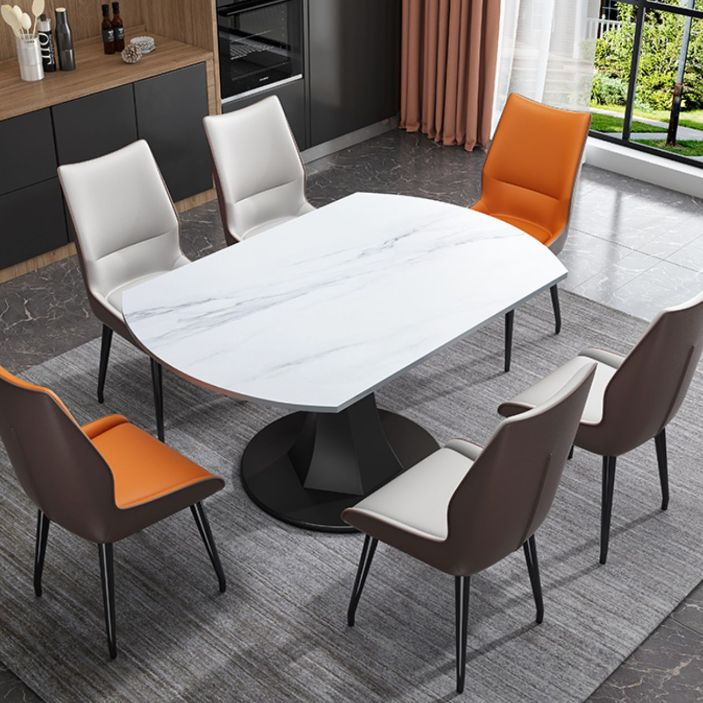 Modern Pedestal Dining Table Stone Top Dining Table with Leaf Extension Clearhalo 'Dining Tables & Seating' 'Dining Tables' 'dining_table' 'furn' 'furn_dining_table' 'Furniture' 'Kitchen & Dining Furniture' 1200x1200_44c78072-4b5c-462c-9a7b-d183d1863e81