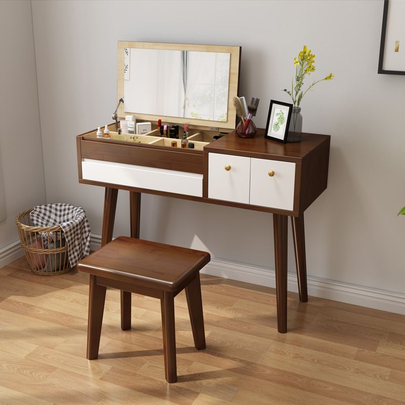 Dollezione da letto da letto in 3 cassetto da letto in legno di gomma Vanity di trucco a flip