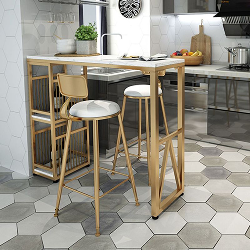 Modern Iron Bar Dining Table White Faux Marble Rectangle Indoor Bistro Table with Shelf Clearhalo 'Bar Furniture' 'Bar Tables' 'bar_tables' 'furn' 'furn_bar_tables' 'Furniture' 'furniture_bar_tables' 'Kitchen & Dining Furniture' 1200x1200_44c8f82d-9539-424e-9ff1-e6f213bc4822