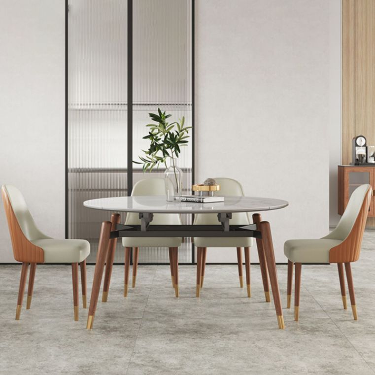 Contemporary Style Sintered Stone Dining Table with Grey Self-Storing Leaf and 4 Legs Base Clearhalo 'Dining Room Sets' 'Dining Tables & Seating' 'dining_room_set' 'furn' 'furn_dining_room_set' 'Furniture' 'furniture_dining_room_set' 'Kitchen & Dining Furniture' 'kitchen&dining_furn' 'kitchen' 1200x1200_44d296ed-6511-4bc6-a8e3-99b18e4d8afd