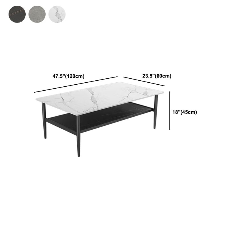 17,7 "H Rechteck Schiefer Couchtisch Eisen 4 -Beine Cocktailtisch mit Regal