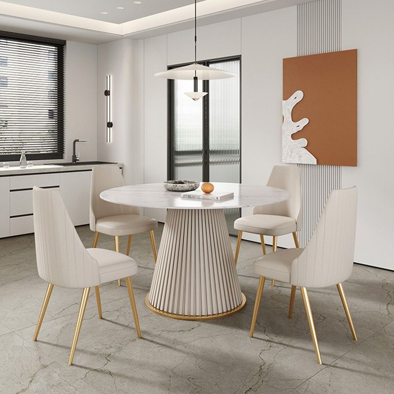 Glam Stone Dining Table Round Iron Table with Pedestal Casual Base Clearhalo 'Dining Tables & Seating' 'Dining Tables' 'dining_table' 'furn' 'furn_dining_table' 'Furniture' 'furniture_dining_table' 'Kitchen & Dining Furniture' 'kitchen' 'kitchen_dining_table' 1200x1200_44d6d625-d478-4429-af6e-dbcf35c13483