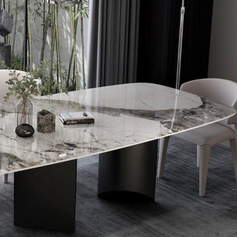 Modern Style Sintered Stone Dining Table Rectangle Table with Double Pedestal Clearhalo ' dining_table' 'Dining Tables & Seating' 'Dining Tables' 'furn' 'furn_dining_table' 'Furniture' 'furniture_dining_table' 'Kitchen & Dining Furniture' 'kitchen&dining_furn' 'kitchen' 'kitchen_dining_table' 1200x1200_44d8f9df-cc98-46b3-9951-aaf467bfcb39