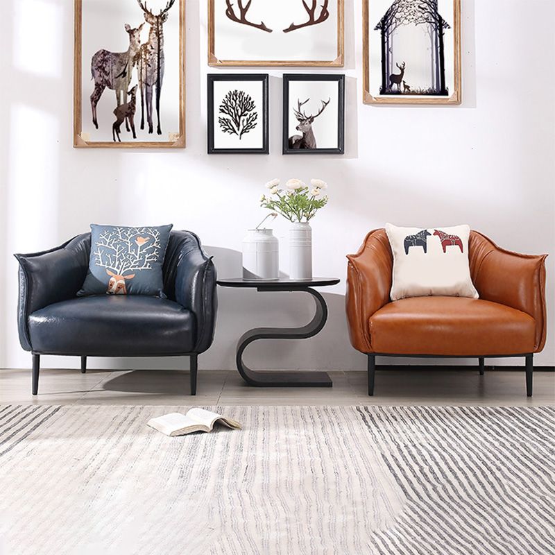 Faux Leather Solid Color Barrel Chair with Basic Four Leg for Bedroom Clearhalo 'Accent Chairs' 'accent_chairs' 'Chairs & Seating' 'furn' 'furn_accent_chairs' 'Furniture' 'furniture_accent_chairs' 'Living Room Furniture' 1200x1200_44da0da7-1ab4-4983-80c7-caf6548ee54f