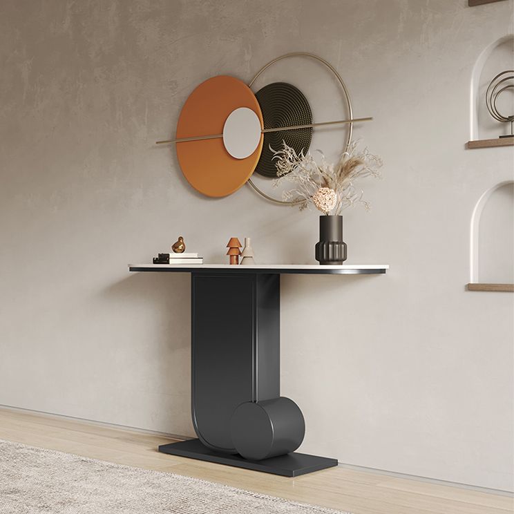 Tavolo da accento per sala da 33,46 "Tavolo da console di pietra moderna con 1 scaffale
