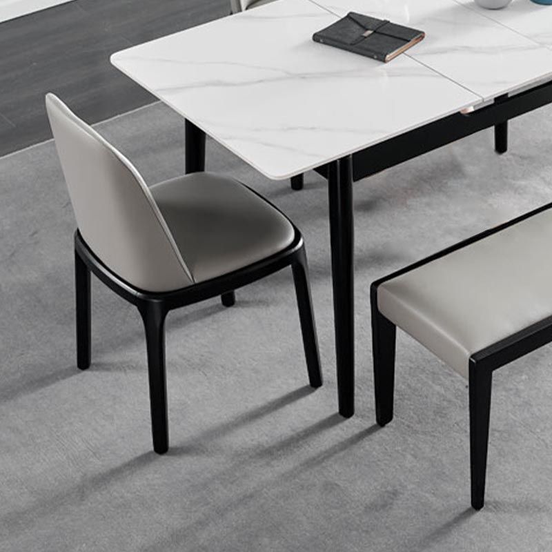 Contemporary Side Chair Leather Dining Chair with Solid Wood Legs