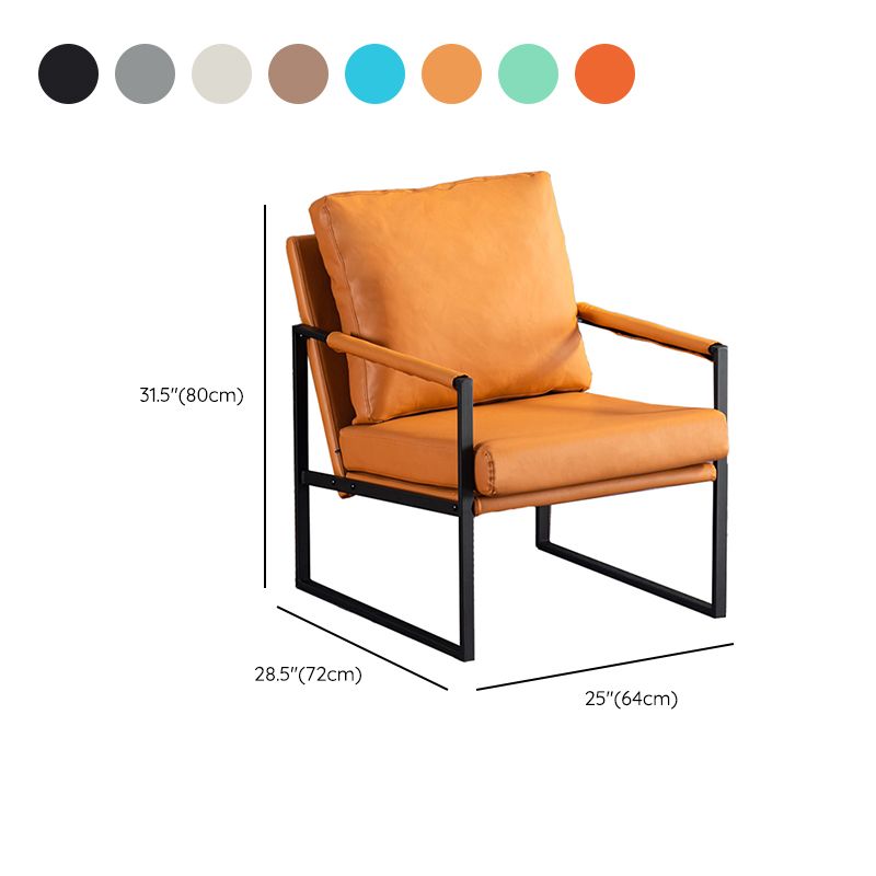 Metal Square Arms Chair Faux Leather Armchair for Living Room