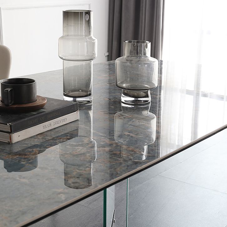 Rechthoekige blauwe stenen eettafel Modern gehard glazen meubels met schroeftafel