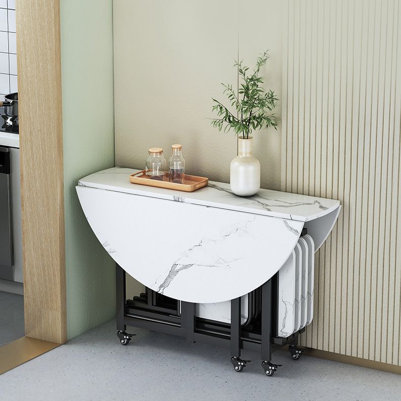 Mesa de comedor plegable Mesa de comedor de mármol sintético con marco negro