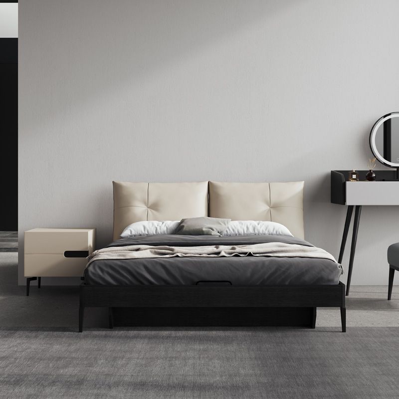 Gestoffeerd hoofdeinde standaard bed in het midden van de eeuw modern paneelbed donkergrijs