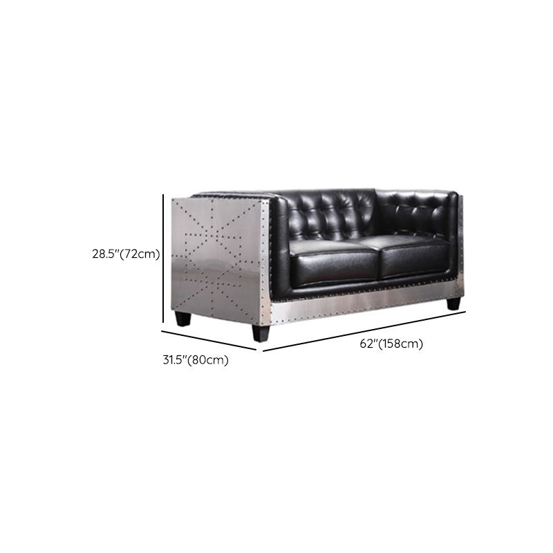 Industrial Biscuit Back Seating Tuxedo Arm Sofa in Black for Apartment