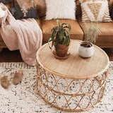 Contemporary 17.7"/19.6" Round Coffee Table Rattan Drum Cocktail Table