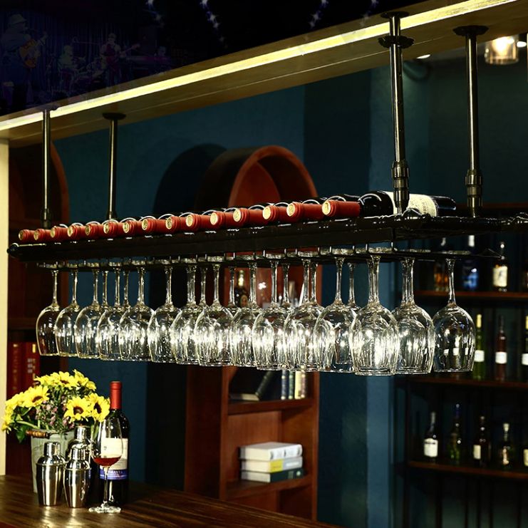 Metal Hanging Wine Holder Rack Modern Wine Rack Kit -59"L x 11.8"W x 3.1"H Clearhalo 'furn' 'furn_wine_racks' 'Furniture' 'Kitchen & Dining Furniture' 'Wine Racks' 'wine_racks' 1200x1200_44e44f3d-7aca-47e0-b2af-312e2c37db34