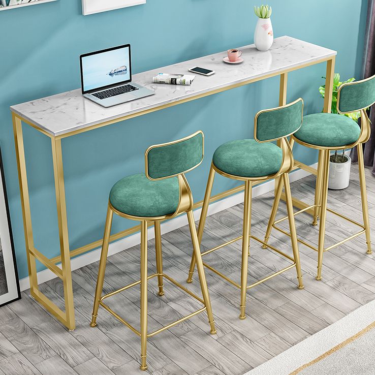 White Marble Table with Rectangle Table Top Gold Trestle Table - 41.3" H Clearhalo 'Bar Furniture' 'Bar Tables' 'bar_tables' 'furn' 'furn_bar_tables' 'Furniture' 'furniture_bar_tables' 'Kitchen & Dining Furniture' 1200x1200_44e5551d-864b-444e-9cc8-eff897e7ad33