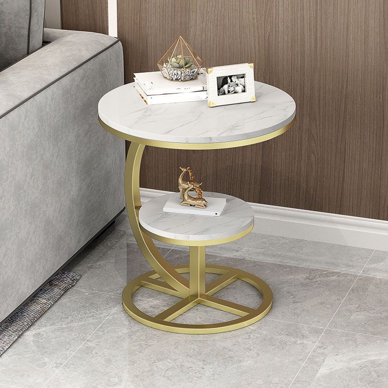 Round Slate Top Side Table 21.65" Tall Metal Abstract End Table with Shelf