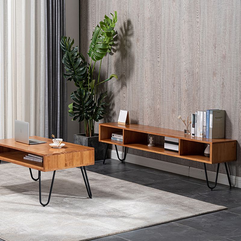 17,72 "H TV Stand Scandinavian Brown Open Storage TV Console per soggiorno