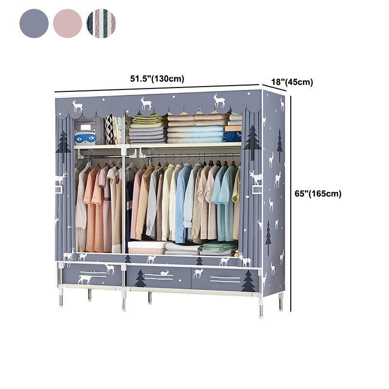 Steel Frame Wardrobe Cabinet Modern Style Wardrobe Armoire with Drawer Clearhalo 'Armoires & Wardrobes' 'armoires_wardrobes' 'Bedroom Furniture' 'furn' 'furn_armoires_wardrobes' 'Furniture' 1200x1200_44eafa5b-9b15-481c-8c6e-cf9095c5d1d2