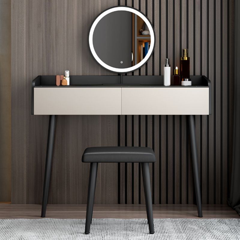 Coiffeuse contemporaine à 2 tiroirs avec plateau en pierre noire et tabouret
