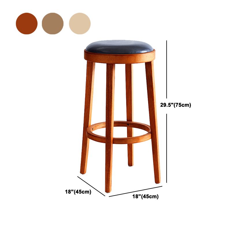 Modern Round Bar Stool Oak Solid Wood Bar Stool with PU Leather Clearhalo 'Bar Furniture' 'Bar Stools' 'bar_stools' 'furn' 'furn_bar_stools' 'Furniture' 'Kitchen & Dining Furniture' 1200x1200_44edaa04-8773-4f6e-ab30-fd25d11b7b5f