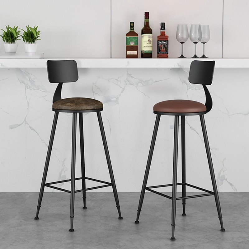 Industrial Armless Backrest Counter Stool Iron Cashier Bar Stool with Leather Cushion Clearhalo 'Bar Furniture' 'Bar Stools' 'bar_stools' 'furn' 'furn_bar_stools' 'furniture_bar_stools' 'Kitchen & Dining Furniture' 'kitchen&dining_furn' 'kitchen' 'kitchen_furn' Furniture' 1200x1200_44eeb822-cc6e-4adb-a663-bb8f4dd1aa57