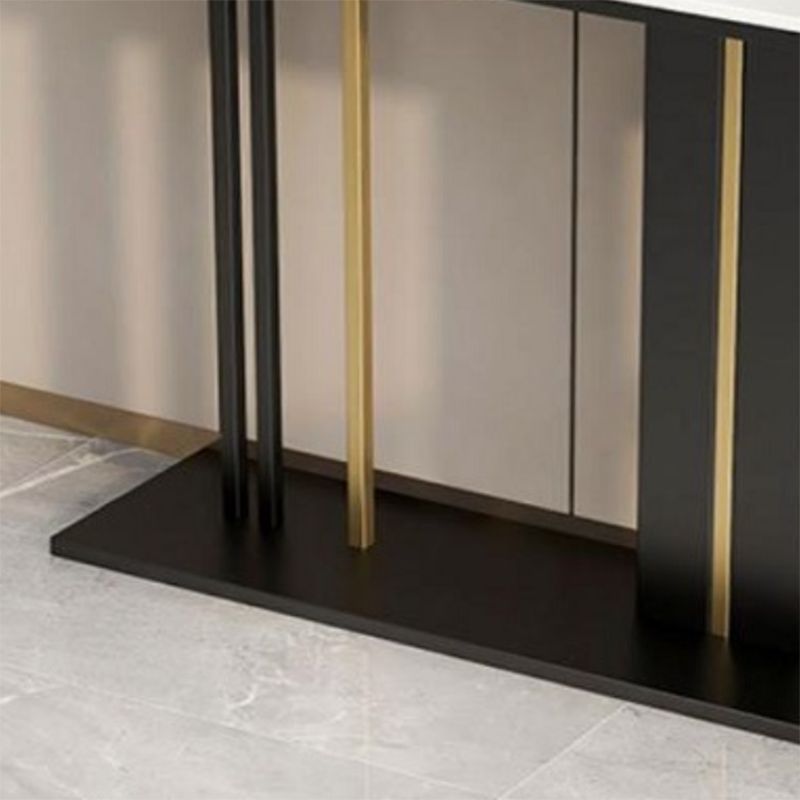 Table d'accent console contemporain avec base de piédestal noir et haut en marbre