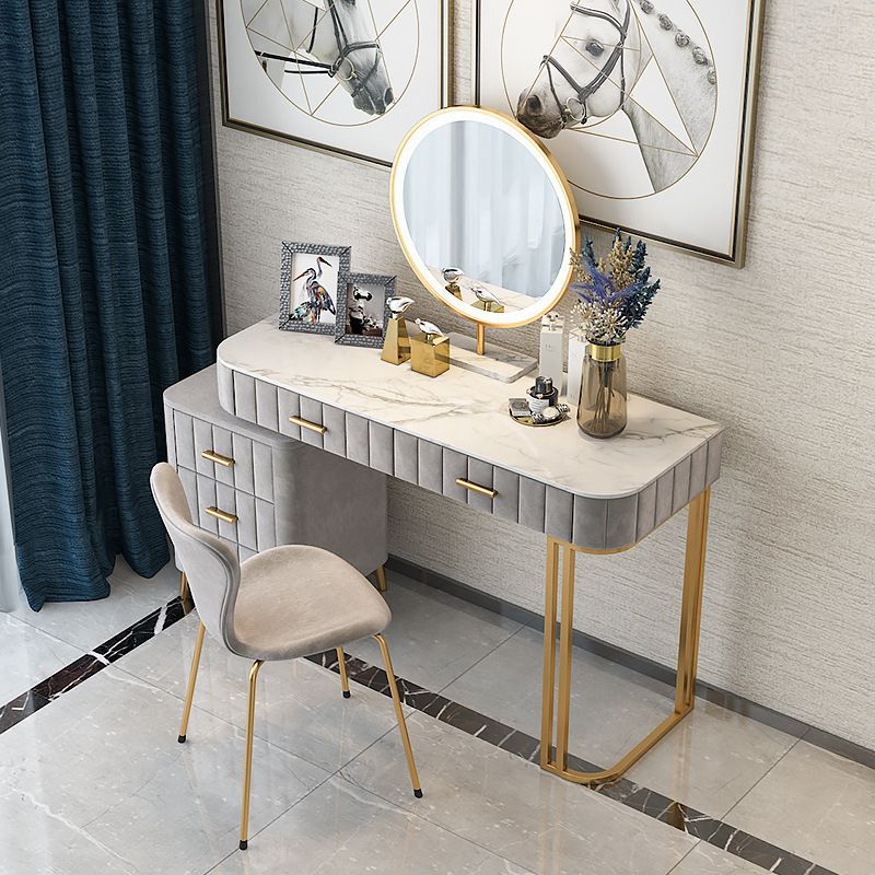 5-Drawers Vanity Makeup Table Set Vanity Stool with Wood Accent Clearhalo 'Bedroom Furniture' 'furn' 'furn_makeup_vanities' 'Furniture' 'Makeup Vanities' 'makeup_vanities' 1200x1200_44f18857-6b40-40e2-a3d7-50600a382adb