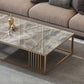 Glam Style Gold Iron Frame Coffee Table Gray Slate Table Top Coffee