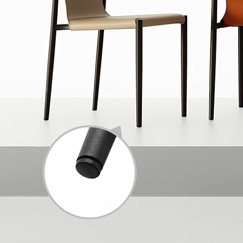 Silla de cuero sin brazo industrial silla de comedor del lado posterior con base de metal