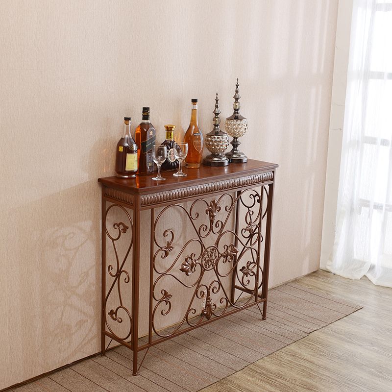 フランスの田舎の木製フレームコンソールテーブルホールダークブラウン＆ホワイトソファテーブルの長方形