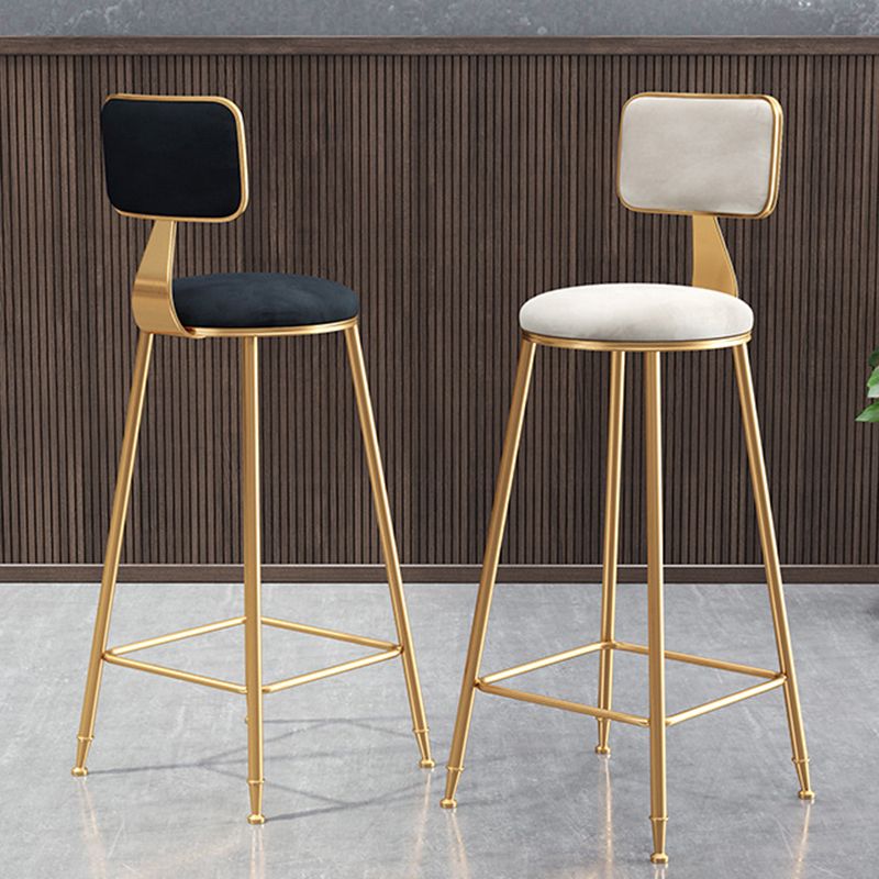 Glam Counter Round Bar Stool Armless Velvet Bar Stool with Iron Base and Footrest Clearhalo 'Bar Furniture' 'Bar Stools' 'bar_stools' 'furn' 'furn_bar_stools' 'furniture_bar_stools' 'Kitchen & Dining Furniture' 'kitchen&dining_furn' 'kitchen' 'kitchen_furn' Furniture' 1200x1200_44f76db0-816a-4cca-9f64-5569dca424a7