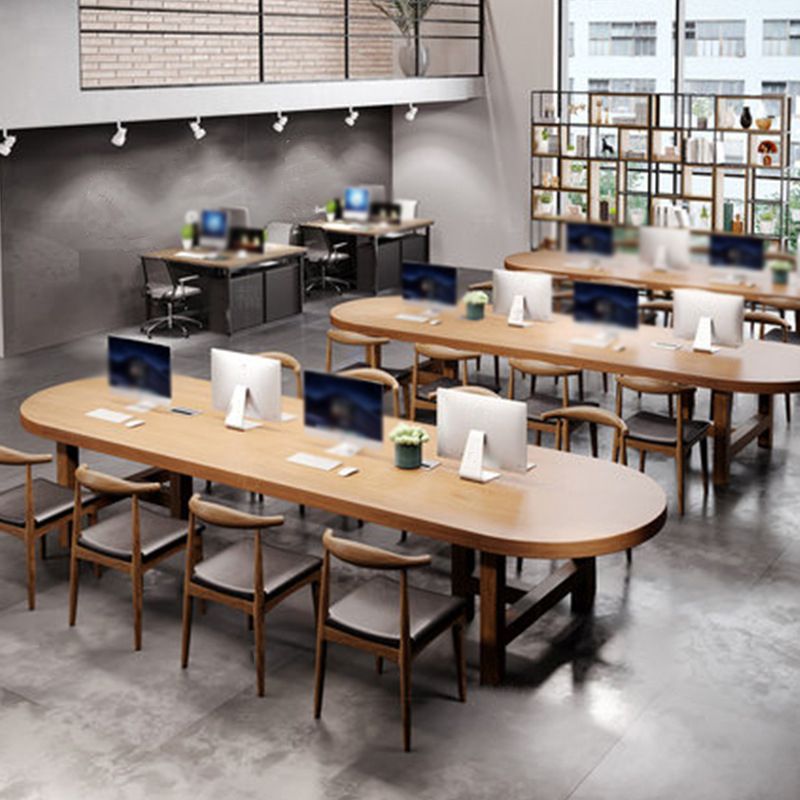 Pine Wood Top Dining Table Modern Oval Table with Double Pedestal Base Clearhalo 'Dining Tables & Seating' 'Dining Tables' 'dining_table' 'furn' 'furn_dining_table' 'Furniture' 'Kitchen & Dining Furniture' 1200x1200_44fa4b76-d912-4c49-a7de-727c422fb457