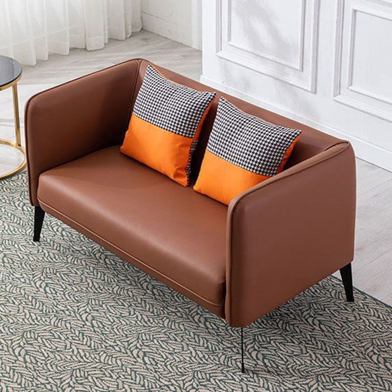 Contemporary Square Arm Faux Leather Settee Couch with Pillows Clearhalo 'furn' 'furn_sofas' 'Furniture' 'furniture_sofas' 'Living Room Furniture' 'Sofa' 'sofas' 1200x1200_44fa88e5-366a-4eec-8646-203f117b0b97