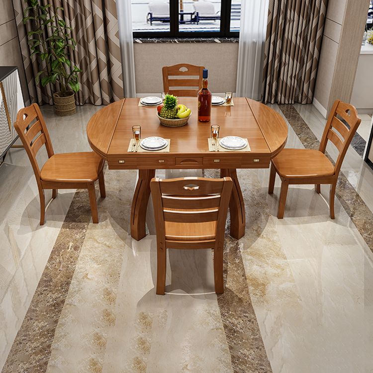 Modern Rubberwood Dinner Table Round 4 Legs Drop-Leaf Table for Home Use Clearhalo ' dining_table' 'Dining Tables & Seating' 'Dining Tables' 'furn' 'furn_dining_table' 'Furniture' 'furniture_dining_table' 'Kitchen & Dining Furniture' 'kitchen&dining_furn' 'kitchen' 'kitchen_dining_table' 1200x1200_45019503-ed68-42cc-97e1-612878538a8c