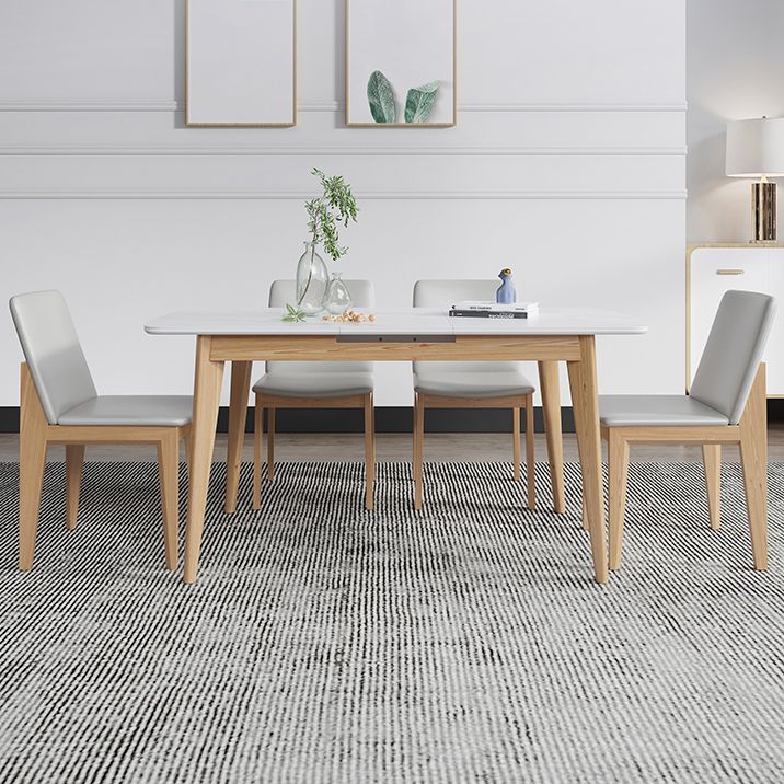 Sintered Stone Top Extendable Table in White Kitchen Table with Ash Wood Base and 4 Legs Clearhalo ' dining_table' 'Dining Tables & Seating' 'Dining Tables' 'furn' 'furn_dining_table' 'Furniture' 'furniture_dining_table' 'Kitchen & Dining Furniture' 'kitchen&dining_furn' 'kitchen' 'kitchen_dining_table' 1200x1200_4507c69b-e4f2-4bbe-a896-8e6568ec8669