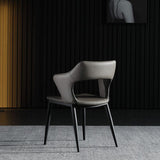Contemporary Open back Arm Chair Leather Dining Chair with Black Legs Clearhalo ' kitchen&dining_furn' 'Dining Chairs' 'Dining Tables & Seating' 'dining_chair' 'furn' 'furn_dining_chair' 'Furniture' 'furniture_dining_chair' 'Kitchen & Dining Furniture' 'kitchen' 1200x1200_45091759-a2ae-440c-ab05-f835bc699865