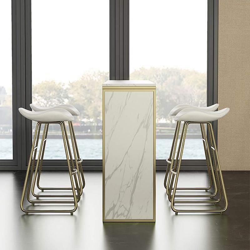 Mesa de bar rectangular Glam, mesa de pedestal doble de mármol sintético con almacenamiento