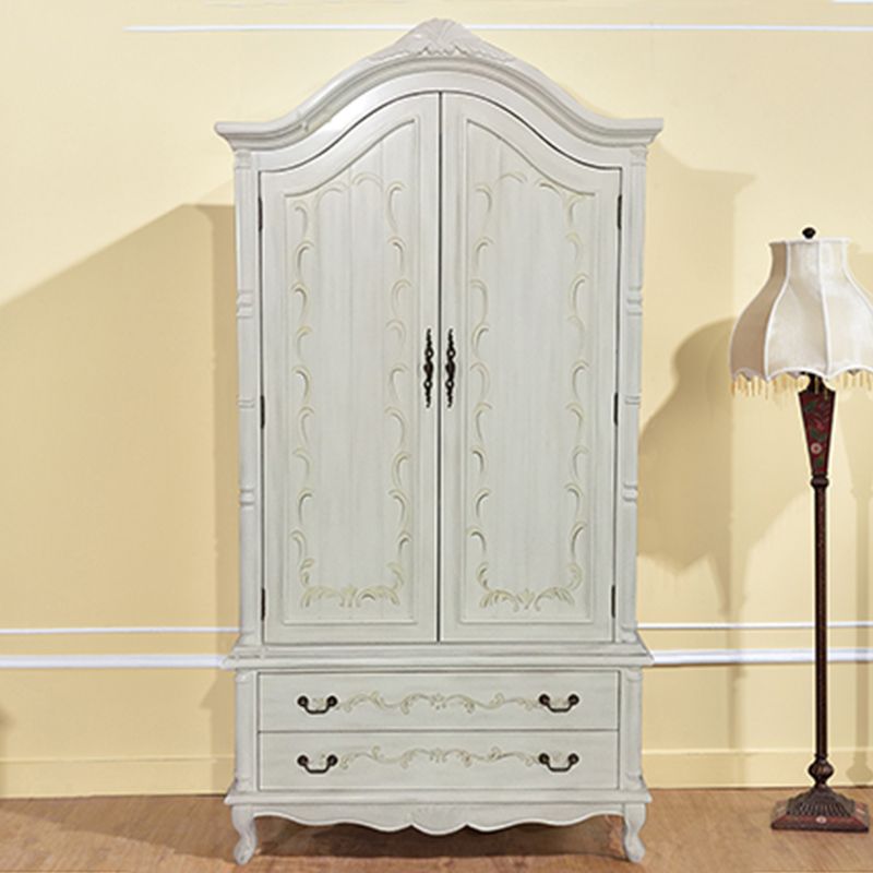 Armoire en bois fini mate avec armoire de rangement côtière à tige de vêtements avec portes à charnière