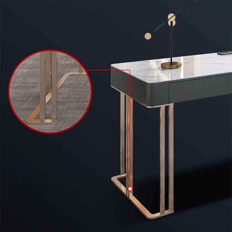 Office Or Home Mirrored Office Desk H-Shape Gold Metal Legs Desk