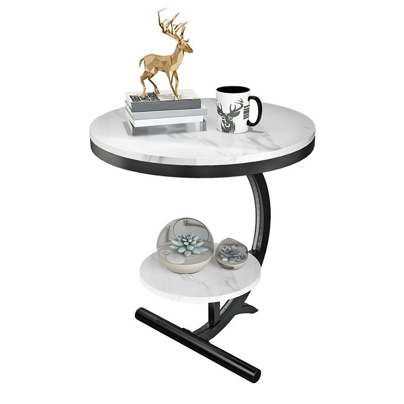 Pedestal End Table Contemporary Style 23.62" Faux Marble/ Stone Top Side Table with Shelf Clearhalo 'Coffee & Accent Tables' 'End & Side Tables' 'end_side_table' 'end_side_tables' 'furn' 'furn_end_side_tables' 'Furniture' 'furniture_end_side_table' 'Living Room Furniture' 1200x1200_45123e1e-94c3-4e12-81a7-11d147a3e1b3