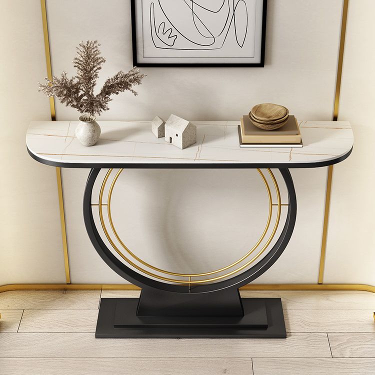 Half Moon Stone Console Table Ironcraft Frame Accent Table for Hall Clearhalo 'Console Tables' 'console_tables' 'Entry & Mudroom Furniture' 'furn' 'furn_console_tables' 'Furniture' 1200x1200_45134478-616e-4ba4-a971-a63de6e855d4