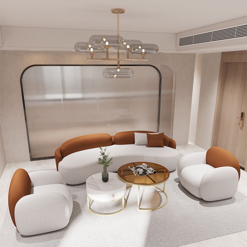 Curved Cushions Sofa Contemporary Faux Leather Seating in White and Orange Clearhalo 'furn' 'furn_sofas' 'Furniture' 'Living Room Furniture' 'Sofa' 'sofas' 1200x1200_45165cde-84e2-4041-884c-f98a8b635705