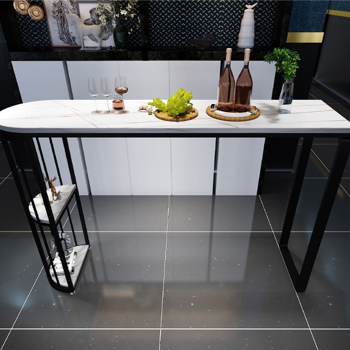 Glam White Stone Bistro Table Indoor Iron Double Pedestal Bar Dining Table with 2-Shelf Clearhalo 'Bar Furniture' 'Bar Tables' 'bar_tables' 'furn' 'furn_bar_tables' 'Furniture' 'furniture_bar_tables' 'Kitchen & Dining Furniture' 1200x1200_451cd6b9-3177-4fef-bdaa-fe8e8aae2985