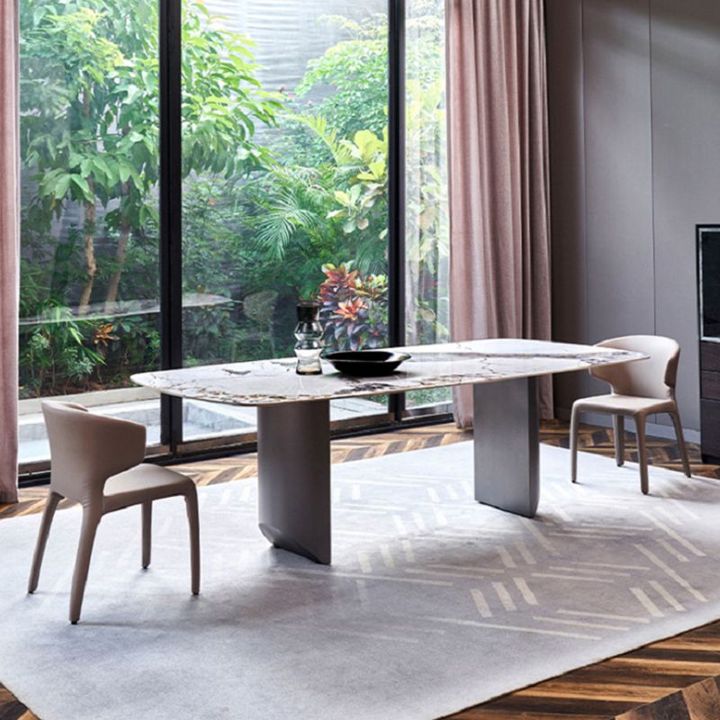 Muebles modernos Mesa de comedor de piedra sinterizada rectangular blanca con patas de metal para el hogar