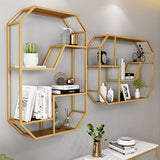 Metal Wall Mounted Open Bookcase Glam Home Geometric Bookshelf with Shelves