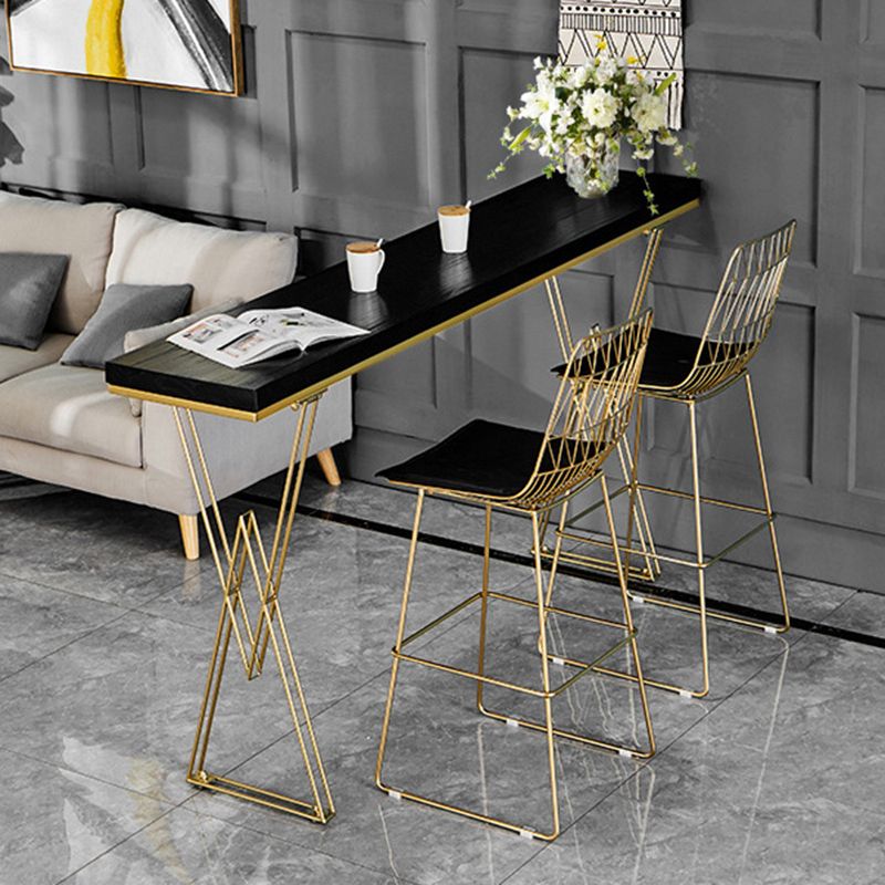Glam Bar-height Table Black Solid Wood Top Bistro Pub Table with Gold Base Clearhalo 'Bar Furniture' 'Bar Tables' 'bar_tables' 'furn' 'furn_bar_tables' 'Furniture' 'Kitchen & Dining Furniture' 1200x1200_452154f8-7d46-4707-a483-7871894b3377