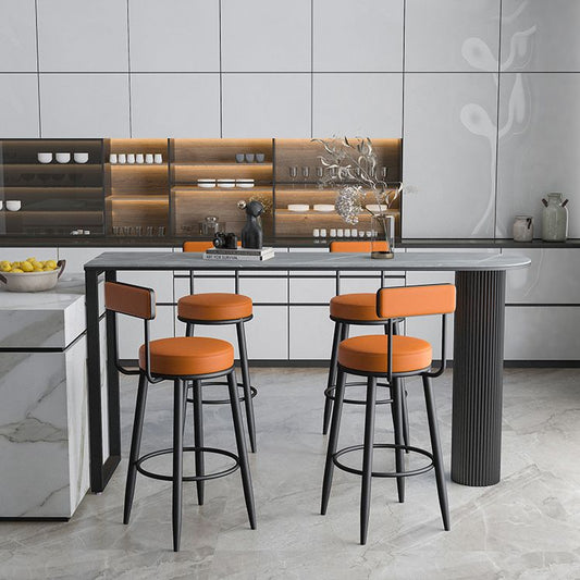 Nordic Style Rückenlehne Counterhocker Iron Cafe Barhocker mit Lederkissen und Pedal