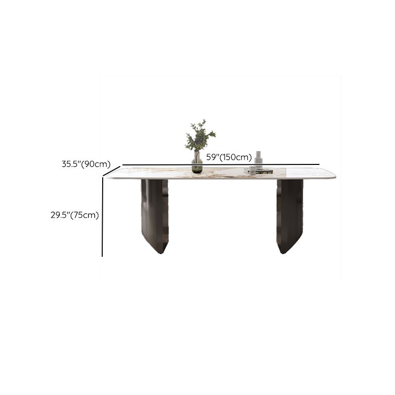 Modern Rectangle Stone Top Dining Table Double Pedestal Dining Table Clearhalo 'Dining Tables & Seating' 'Dining Tables' 'dining_table' 'furn' 'furn_dining_table' 'Furniture' 'Kitchen & Dining Furniture' 1200x1200_452917cc-3937-4f39-974a-ef96d71fe1d1